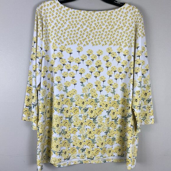 Charter Club Top XL Butter Yellow Floral  Stretch Modest Church Work Blouse - Picture 7 of 11